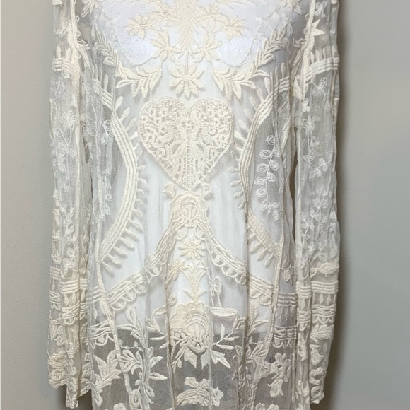 🔥POL Creme Sheer Crochet Victorian Heart Boho Tunic Women Small Medium Cotton - Picture 3 of 10